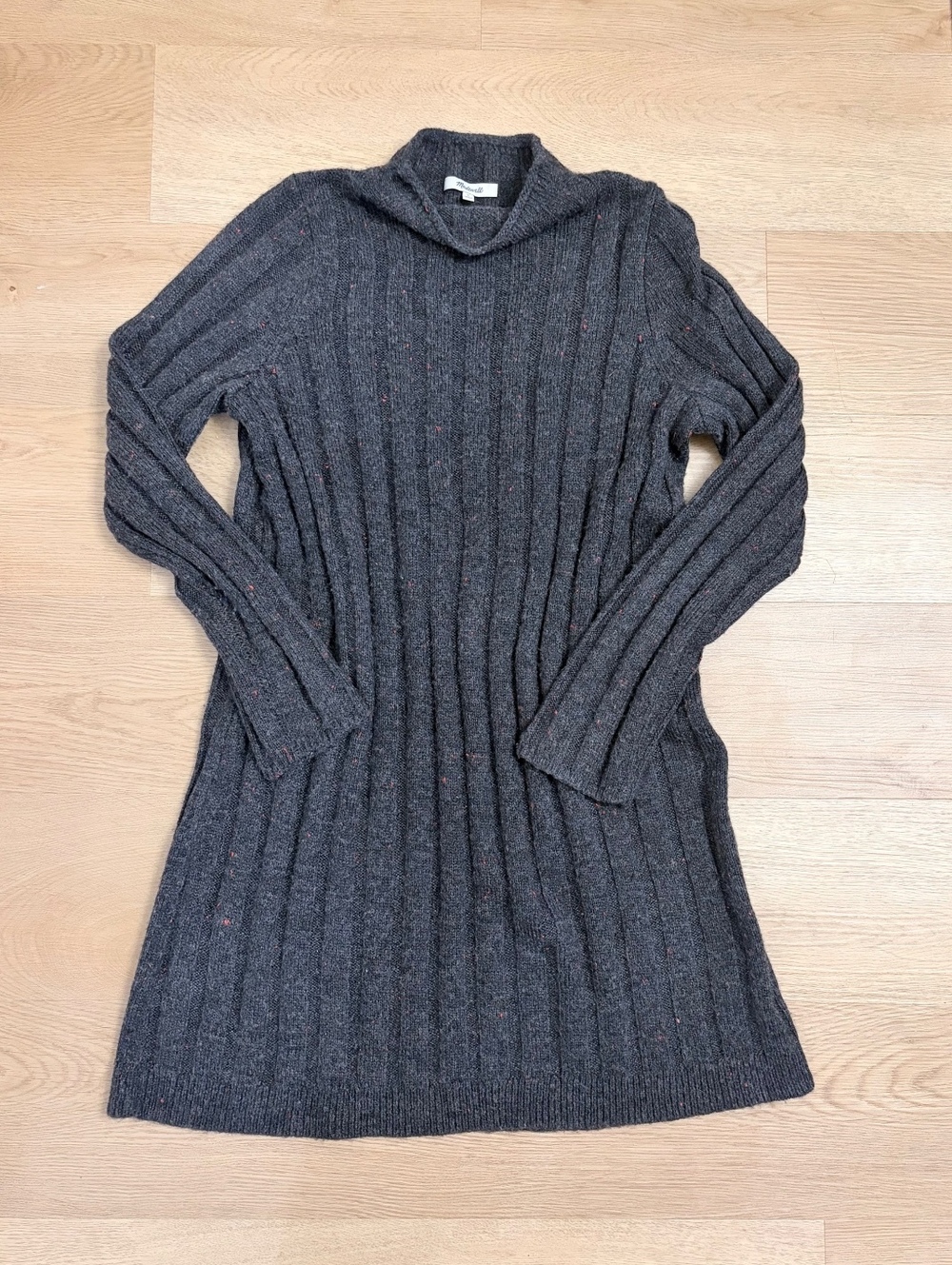 Madewell Women’s Wool Blend Ribbed Sweater Dress Size L Charcoal Gray